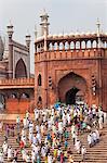 People leaving the Jama Masjid (Friday Mosque) after the Friday Prayers, Old Delhi, Delhi, India, Asia