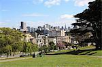 Skyline, Alamo Square, San Francisco, California, United States of America, North America