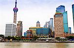 Pudong skyline across the Huangpu River, Oriental Pearl tower on left, Shanghai, China, Asia