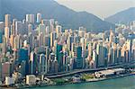 High view of the Hong Kong Island skyline and Victoria Harbour, Hong Kong, China, Asia