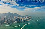 High view of the Hong Kong Island skyline and Victoria harbour, Hong Kong, China, Asia