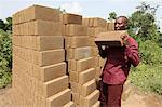 Mann laden Ziegeln, Tori, Benin, Westafrika, Afrika