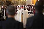 Archbishop celebrating Mass in Saint-Eustache church, Paris, France, Europe