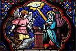 Annunciation of Mary stained glass in Sainte Clotilde church, Paris, France, Europe