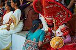 Man in costume representing a god at the Teyyam ceremony, near Kannur, Kerala, India, Asia