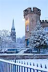 Edensor village and church in winter, Chatsworth Estate, Derbyshire, England, United Kingdom, Europe