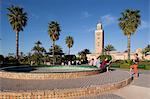 Koutoubia Mosque Minaret and Librairie Municipal, Marrakesh, Morocco, North Africa, Africa
