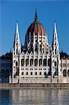 The Parliament (Orszaghaz) across River Danube, UNESCO World Heritage Site, Budapest, Hungary, Europe