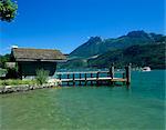 Pier on lake, Duingt, Lake Annecy, Rhone Alpes, France, Europe