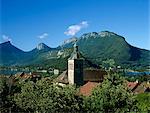 View over village, Talloires, Lake Annecy, Rhone Alpes, France, Europe