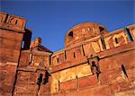 Le grès rouge imposante du Fort d'Agra avec kites survolés, patrimoine mondial de l'UNESCO, Agra, Uttar Pradesh, Inde, Asie