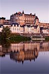 The chateau of Amboise, UNESCO World Heritage Site, reflecting in the waters of the River Loire at the end of the day, Amboise, Indre-et-Loire, Loire Valley, Centre, France, Europe