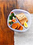 Plastic Reuseable Container with Salmon and Vegetables