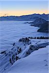 Sonnenaufgang von der Rigi über Tal im Nebel, Rigi Kulm, Arth, Luzern, Kanton Schwyz, Schweiz