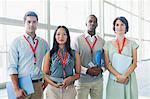 Business people wearing name tags