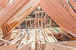 Interior view of roof rafters of a framed house