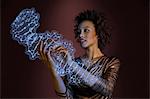 Woman interacting with holographic genome