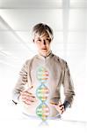 Female scientist with holographic genome