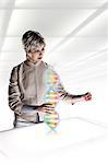 Female scientist interacting with holographic genome