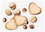 Heart-shaped hazelnut and walnut cookies