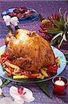 Roast capon with pineapple and cashews