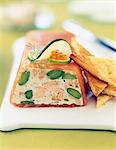 Smoked salmon ,fresh salmon and broad bean terrine