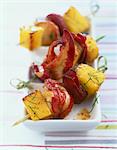 Lobster,duck magret and pineapple skewers