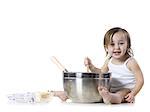 baby girl and a mixing bowl