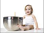 baby girl and a mixing bowl