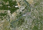 Avignon (France), couleur vraie Image-Satellite. Avignon, France. Image satellite de vraies couleurs de la ville d'Avignon. Composite de 2 images, prises le 21 juillet 2001 et le 22 juin 2002, de LANDSAT 7.