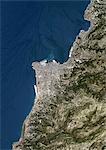 Beyrouth (Liban), couleur vraie Image-Satellite. Beyrouth, Liban. Image satellite de véritable couleur de Beyrouth, ville capitale du Liban. Composite de 2 images prise le 22 juin 2000 et le 21 mai 2000, à l'aide de données LANDSAT 7.