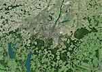 Satellitenbild von München, True Color. München, Bayern, Deutschland. Echtfarben-Satellitenbild der Stadt München, Bayern, Deutschland. Bild aufgenommen am 13. September 1999 mit LANDSAT 7-Daten.