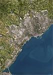 Toronto, Canada, couleur vraie Image-Satellite. Toronto, Canada. Image satellite de vraies couleurs de la ville de Toronto. Composite de 2 images prises le 3 septembre 1999 & 10 août 2002, à l'aide de données LANDSAT 7.