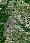 Satellitenbild von Wien, True Color. Wien, Österreich. Echtfarben-Satellitenbild von Wien, Hauptstadt von Österreich. Bild aufgenommen am 24. Mai 2001 mit LANDSAT 7-Daten.