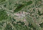 Satellitenbild von Zagreb, Kroatien, True Color. Zagreb, Kroatien. Echtfarben-Satellitenbild von Zagreb, Hauptstadt Kroatiens. Bild aufgenommen am 2. August 2000 mit LANDSAT 7-Daten.