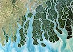 Ganges Delta, Indien und Bangladesch, wahre Farbe Satellitenbild. Echtfarben-Satellitenbild des Ganges, die eine umfangreiche Delta bildet und den Golf von Bengalen mündet. Das Delta ist weitgehend mit einem Sumpfwald, bekannt als der Sundarbans wurde, das ist Heimat der Royal Bengal Tiger. Bild 3. Januar 1989 mit LANDSAT Daten übernommen.