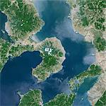 Volcan Unzen en 2001, le Japon, True Image Satellite en couleurs. Image satellite de Unzen volcan, Japon, couleur vraie. Volcan Unzen est situé sur l'île de Kyushu, est de Nagasaki. L'image a été prise 10 années après une éruption qui a eu lieu en 1991. Image prise le 13 mai 2001, à l'aide de données LANDSAT. Format d'impression 30 x 30.