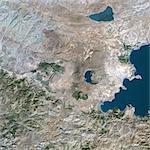 Volcan Nemrut Dagi (Turquie), True Image Satellite en couleurs. Nemrut Dagi, Turquie, true image satellite en couleurs. Nemrut Dagi (2935m) a une vaste caldeira dont extrémité ouest est occupée par un lac. Image prise le 5 septembre 2000 à l'aide de données LANDSAT. Impression format 30 x 30 cm.