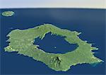 Long Island volcan en 3D, Papouasie Nouvelle-Guinée, True Image Satellite de couleur. Image-satellite long Island, Papouasie Nouvelle-Guinée, couleur vraie. Vue satellite 3D Long Island volcan dans le Bismarck Sea, Papouasie Nouvelle Guinée. Ce volcan contient une vaste caldeira remplie de sagesse de lac. Image à l'aide de données LANDSAT.