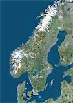 Suède, Europe, véritable couleur Image Satellite avec bordure. Vue satellite de la Suède (avec bordure). Cette image a été compilée à partir de données acquises par les satellites LANDSAT 5 & 7.