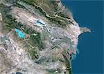 Azerbaïdjan, Asie, véritable couleur Image Satellite avec bordure. Vue satellite de l'Azerbaïdjan (avec bordure). Cette image a été compilée à partir de données acquises par les satellites LANDSAT 5 & 7.
