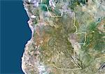 Angola, Afrique, vraie couleur Image Satellite avec bordure. Vue satellite de l'Angola (avec bordure). Cette image a été compilée à partir de données acquises par les satellites LANDSAT 5 & 7.