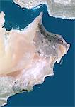 Oman, Moyen Orient, l'Asie, la valeur True Image Satellite de couleur avec la frontière et le masque. Vue satellite de l'Oman (avec bordure et masque). Cette image a été compilée à partir de données acquises par les satellites LANDSAT 5 & 7.