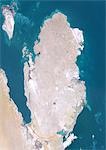 Qatar, Moyen-Orient, Asie, True Image Satellite couleur avec bordure. Vue satellite du Qatar (avec bordure). Cette image a été compilée à partir de données acquises par les satellites LANDSAT 5 & 7.