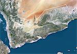 Yemen, Middle East, Asia, True Colour Satellite Image With Border. Satellite view of Yemen (with border and mask). This image was compiled from data acquired by LANDSAT 5 & 7 satellites.