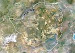 Zimbabwe, Africa, True Colour Satellite Image With Border. Satellite view of Zimbabwe (with border). This image was compiled from data acquired by LANDSAT 5 & 7 satellites.