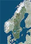 Schweden, Europa, True Colour-Satellitenbild mit Maske. Satellitenaufnahme von Schweden (mit Maske). Dieses Bild wurde aus Daten von Satelliten LANDSAT 5 & 7 erworbenen zusammengestellt.