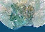Côte d'Ivoire, Afrique, vraie couleur Satellite Image avec masque. Vue satellite de la côte d'Ivoire (avec masque). Cette image a été compilée à partir de données acquises par les satellites LANDSAT 5 & 7.