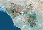 Guinée, Afrique, vraie couleur Satellite Image avec masque. Vue satellite de la Guinée (avec masque). Cette image a été compilée à partir de données acquises par les satellites LANDSAT 5 & 7.