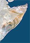 Somalie, Afrique, vraie couleur Satellite Image avec masque. Vue satellite de la Somalie (avec masque). Cette image a été compilée à partir de données acquises par les satellites LANDSAT 5 & 7.